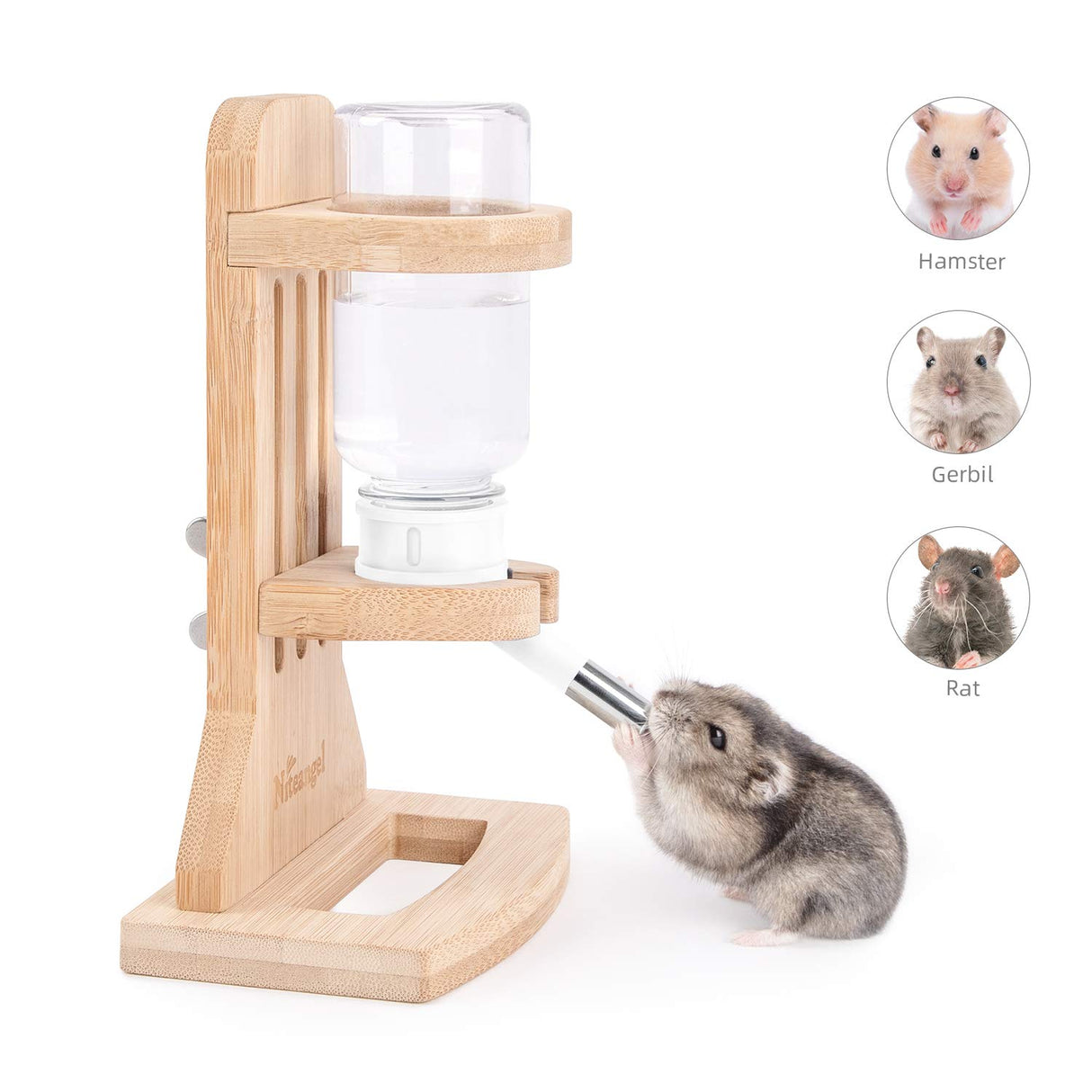 Niteangel Water Bottle with Stand for Syrian Dwarf Hamsters Gerbils Mice Rats Degus Small pet Rodents(White)