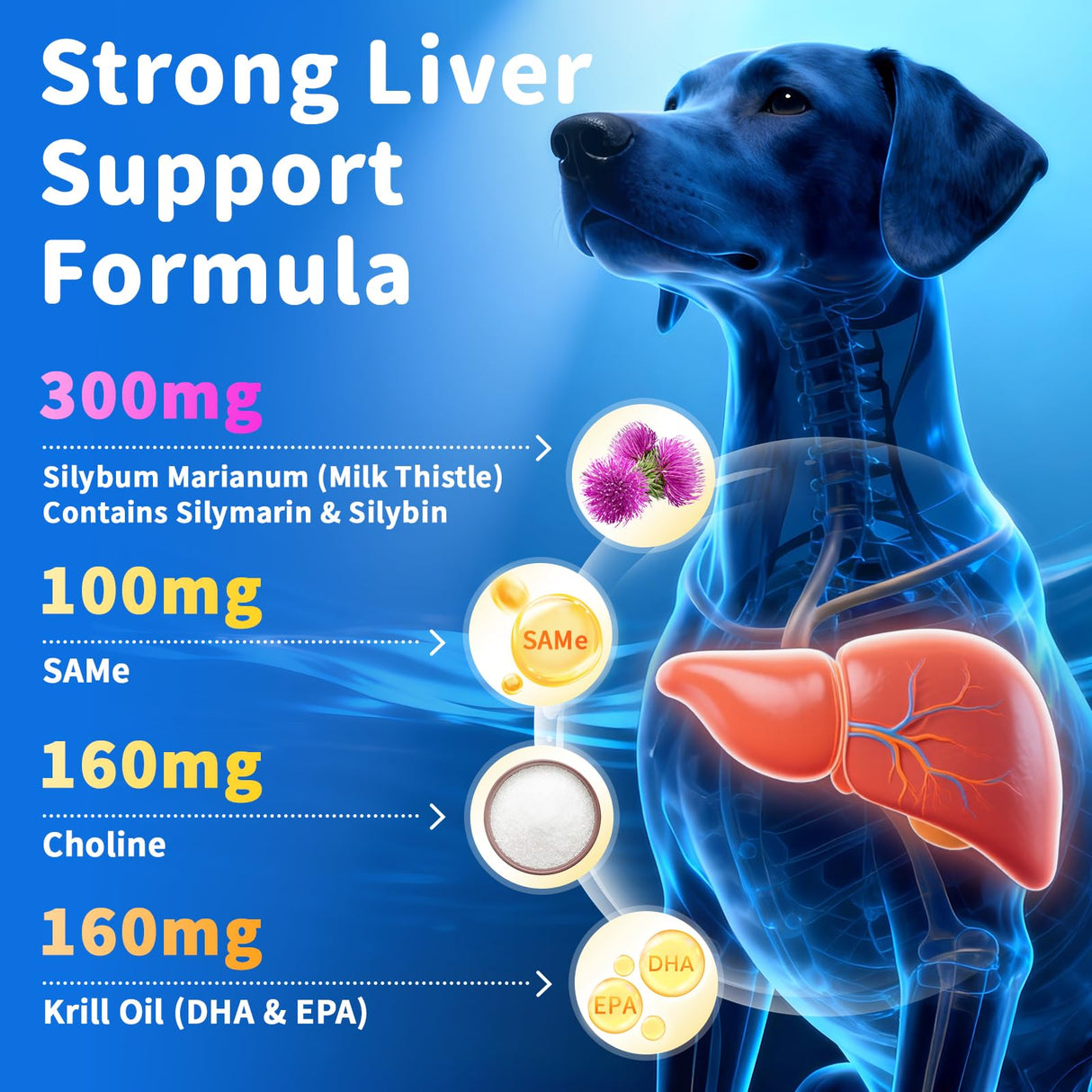 POPPAW Senior Dog Liver & Joint Supplement – Same, Milk Thistle (Silybin), Glucosamine, MSM for Liver Health Detox, Mobility, Joint Pain Relief, Cognitive & Vitality Support, Chicken Flavor, 90Ct