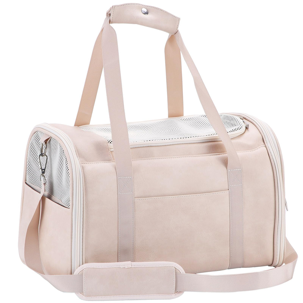 Lasaviin Fashion Leather Dog Carrier Cat Carrier Airline Approved Pet Carrier for Small Medium Dogs Cats Under 15Lbs, Collapsible Soft Sided Travel Puppy Carrier White