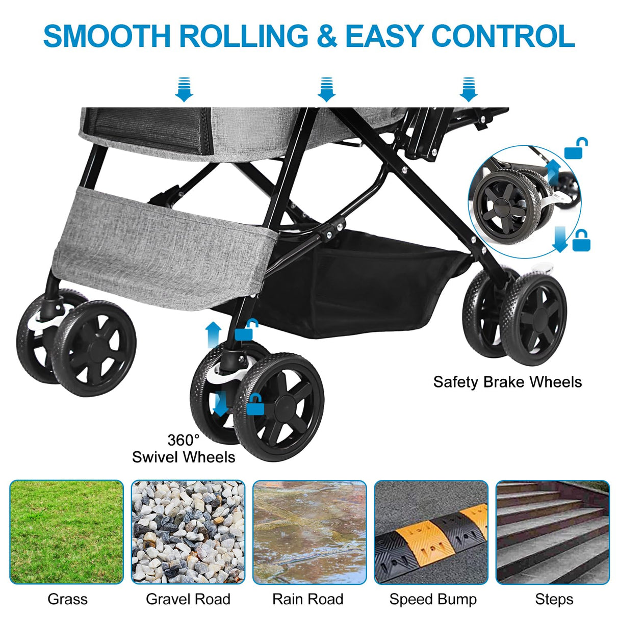 LPOTIUS Lightweight Dog Stroller with Reversible Handle for Medium Small Dogs and Cats, Foldable Pet Stroller Travel Carriage with Large Storage Basket, 4 Wheels, Linen Gray