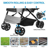 LPOTIUS Lightweight Dog Stroller with Reversible Handle for Medium Small Dogs and Cats, Foldable Pet Stroller Travel Carriage with Large Storage Basket, 4 Wheels, Linen Gray