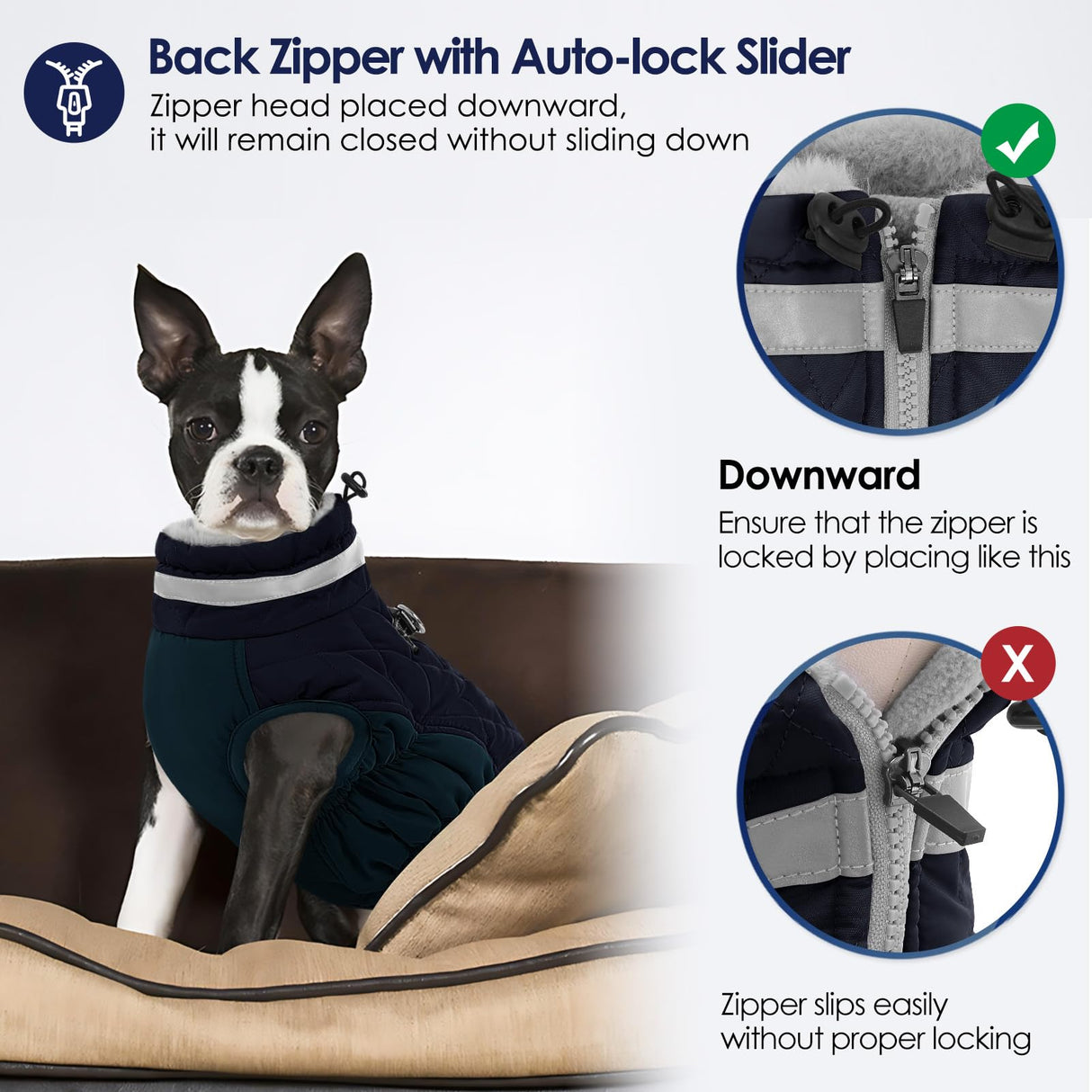 AOFITEE Dog Coat, Warm Dog Winter Coat for Small Dogs, Reflective Turtleneck Dogs Jacket with Harness Built in, Waterproof Windproof Pet Fleece Vest Snow Jacket for Cold Weather, Navy S