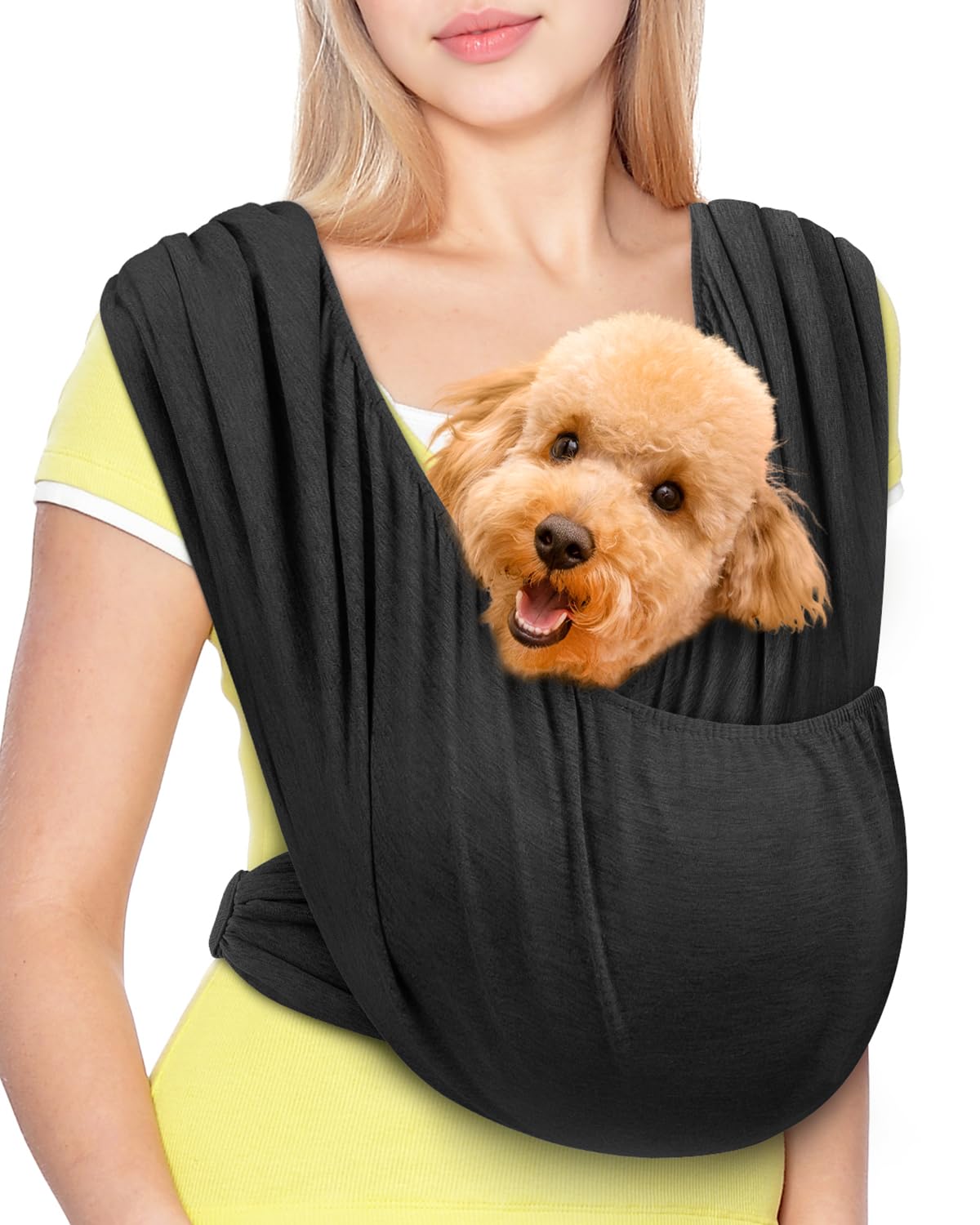 Snqqmtt Dog Sling Swaddle Carrier Small Dog Cat Front Facing Carrier for Chest, Hands Free Puppy Carrying Sling Hold for Small Pet up to 13lbs, Adjustable Size, Reducing Back Stress (Black)