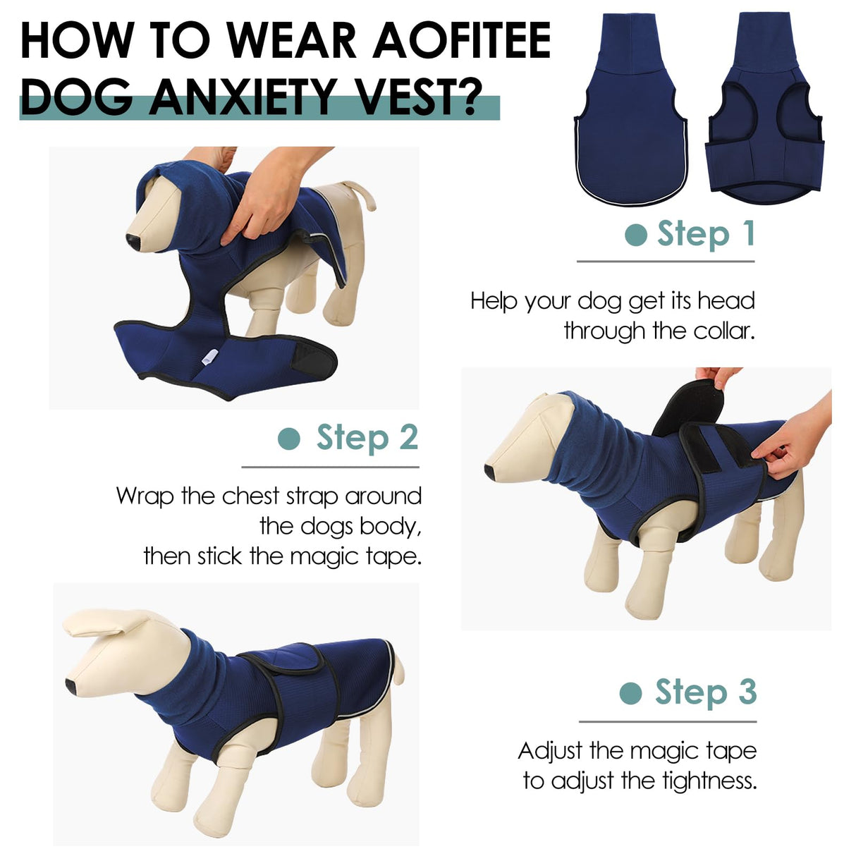 AOFITEE Extra-Large Dog Anxiety Vest, Thunder Jacket for Dogs Anxiety, Breathable Pets Calming Shirt for Fireworks, Thunder, Travel, Separation, Anti-Anxiety Pet Calming Vest with Collar, XXXL