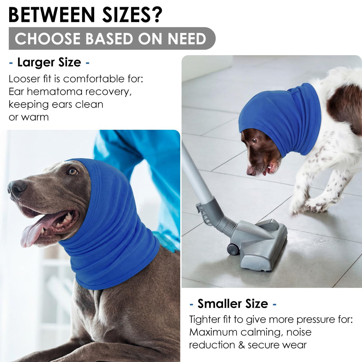 KOESON Dog Calming Hoodie, Adjustable No Shake Ear Wraps for Dogs with Hook & Loop, Soft Dog Ear Muffs Noise Protecion, Pet Head, Ear & Neck Covers for Thunder, Firework, Separation Anxiety, Hematoma