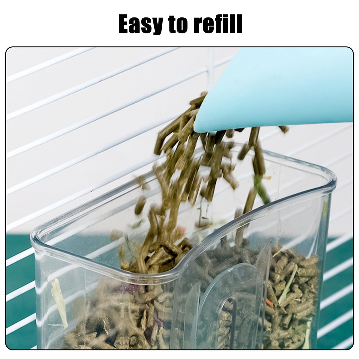 Hanging Automatic Food Dispenser, 27oz Large Capacity Hanging Pet Cage Feeder for Rabbit Bird Chinchilla Hedgehog Guinea Pig Ferret Kitty Puppy (Blue)