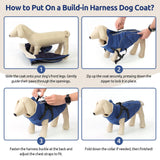 Dog Winter Coat with Harness Built in Warm Puffer Dog Jackets for Small Medium Large Dogs Windproof Waterproof Outfit with Plush Lining and Reflective Stripes (Blue, L)