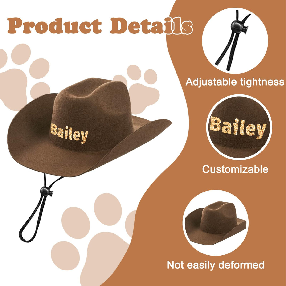 DUCKBE Personalized Dog Cowboy Hats with Name, Custom Cowboy Hat for Dog, Holiday Party Cowboys Costume for Puppy, Pet Tiny Cowboy Cap Birthday Gifts for Pet