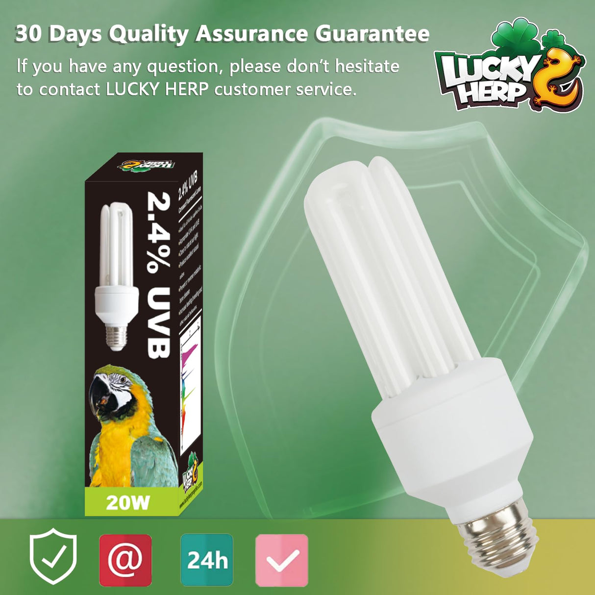 LUCKY HERP UVA UVB Light Bulb for Birds 2.4 UVB 20W Compact Flourescent Lamp for All Kinds Captive Birds