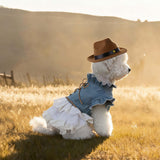 FLAdorepet Western Dog Cowgirl Denim Dress with Dog Hat,Pet Halloween Texas Cowboy Cowgirl Costumes Outfits for Small Dogs Girl Cat Apparels (Blue, M)
