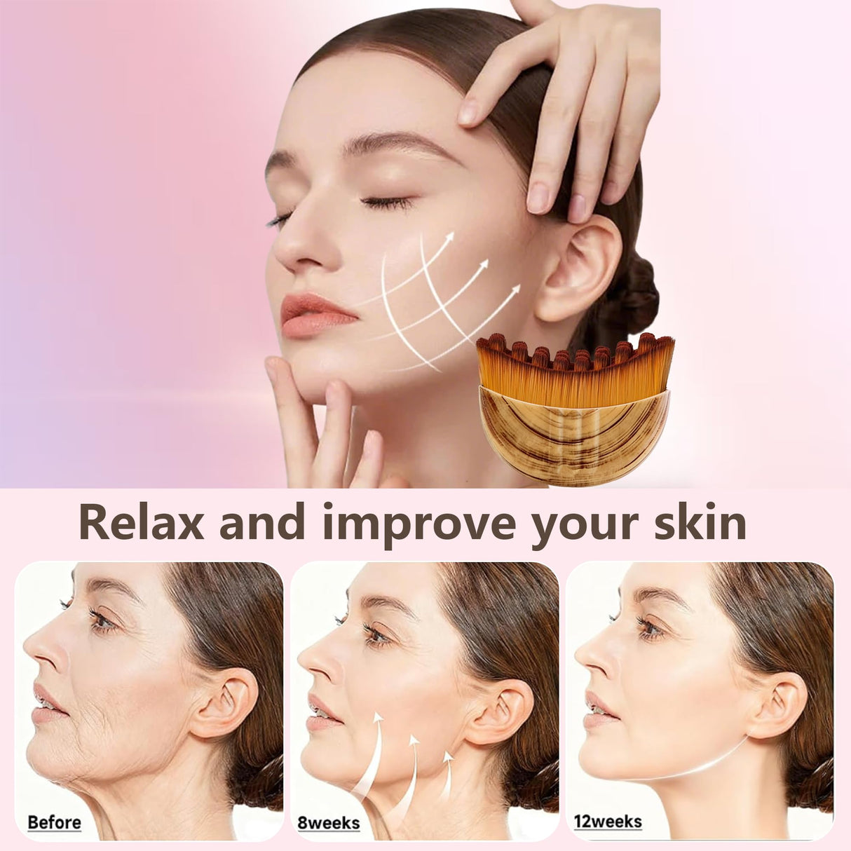 Lymphatic Contour Face Brush, Manual Drainage Massager, Natural Makeup Brush with Soft Bristles, Hypoallergenic Ergonomic Facial Cleansing for Sculpting (3-PCS)