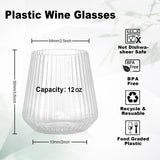 BESTSTAR 36 Pcs 12 oz Plastic Ribbed Wine Glasses, Reusable Champagne Glasses Elegant Whiskey Glasses Ideal for Weddings, Bars, Christmas, Halloween,Holidays,pool party,Daily Use