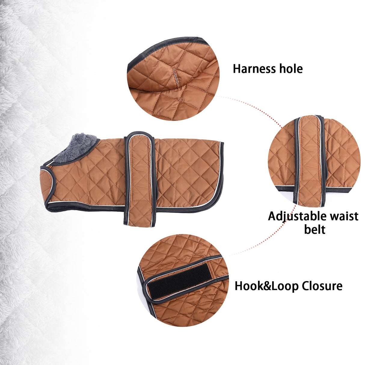 Warm Thermal Quilted Dachshund Coat,Dog Winter Coat with Warm Fleece Lining,Outdoor Dog Apparel with Adjustable Bands for Medium,Large Dog-Brown-L