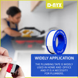 D-NYX 1, 4 or 5 Rolls 1/2 Inch(W) X 520 Inches(L) Teflon Plumbers Tape, Duct Sealant Tape for Shower Head, Plumbing Thread Tap, Water Pipe Sealing Plumbers PTFE Thread Seal (1 Pack)