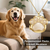 KAGREC Customize Pet Paw Print Locket Necklace for Women Men Personalize Paw Memorial Necklace for Dog Cat Pet for Memorial Gift-Gold White