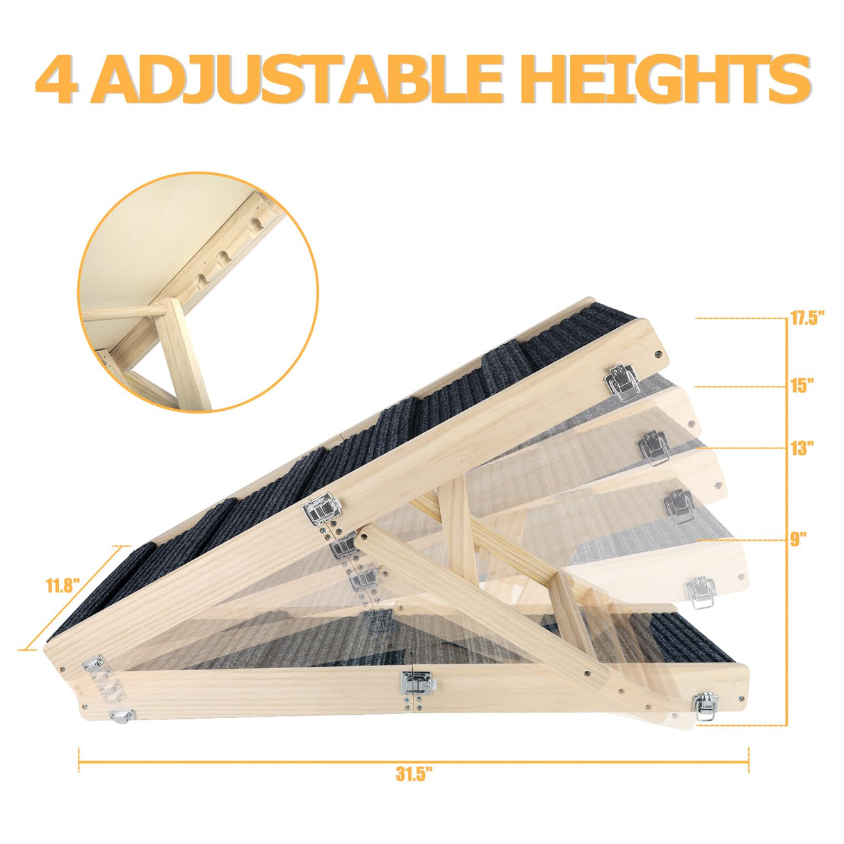 Aitakatta Adjustable Dog Ramp, Portable Folding Pet Ramp, 32" Long Wooden Pet Ramp for Bed with Non-Slip Traction Mat for Small Dogs, Dog Climbing Ladder for Sofa, Bed, Couch,Car(LGPT1,Gray)