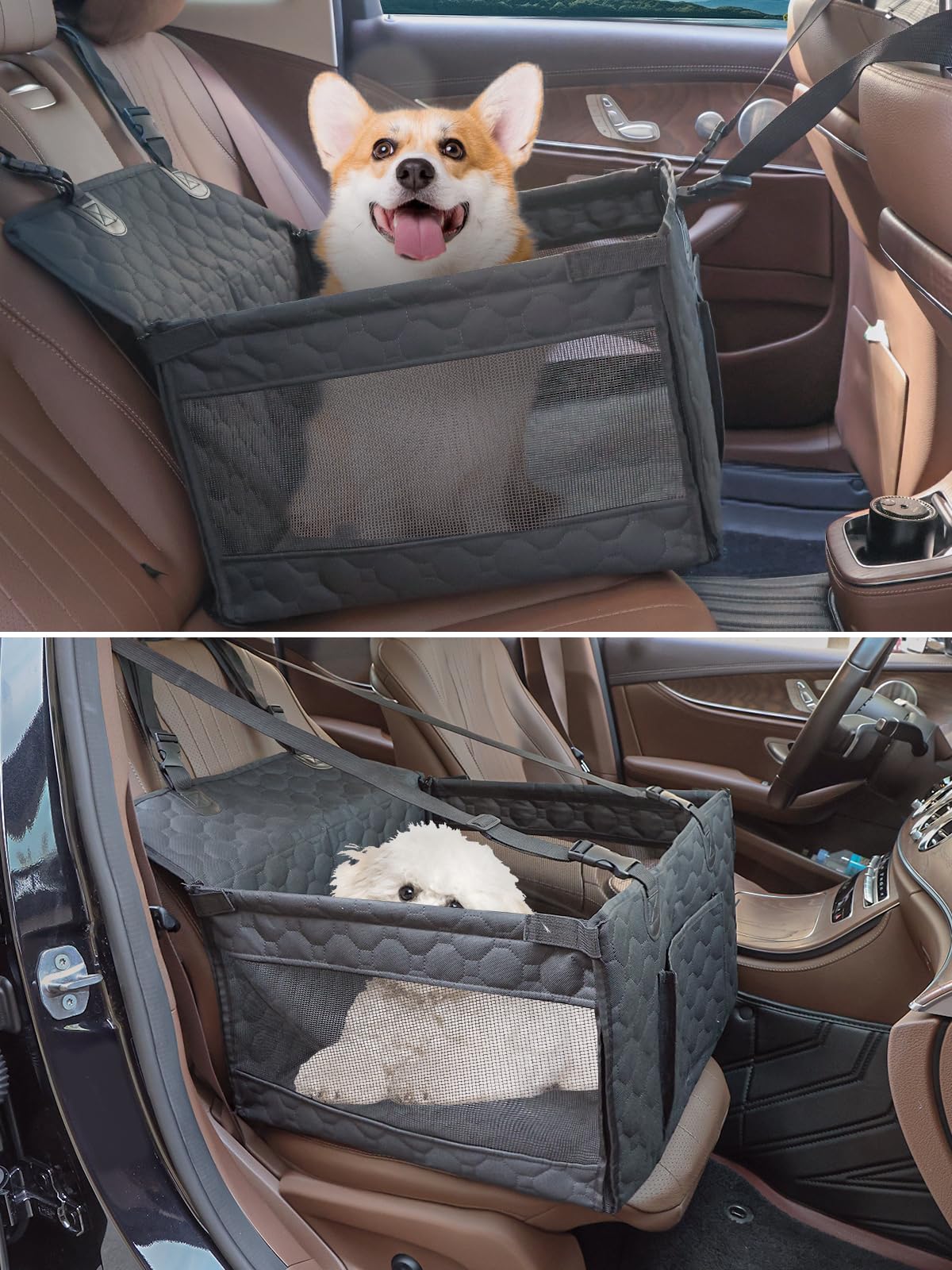 Dog Car Seat for Small and Medium Dogs,Waterproof Fabric with Breathable Mesh&Adjustable Dog Seat Belt for Car,Dog Bed for Back Seat Up to 30 LB-Small Black