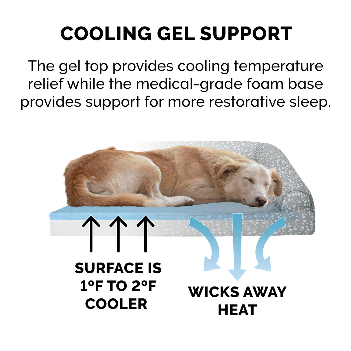 Furhaven Cooling Gel Dog Bed for Large Dogs w/ Removable Bolsters & Washable Cover, For Dogs Up to 125 lbs - Plush & Almond Print L Shaped Chaise - Gray Almonds, Jumbo Plus/XXL