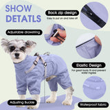 BRKURLEG Dog Raincoat for Small Dogs, Small Dog Rain Jacket with Harness Built in, Waterproof 4 Legs Puppy Raincoats, Puppy Outdoor Jacket with Reflective Strip, Purple, XXL