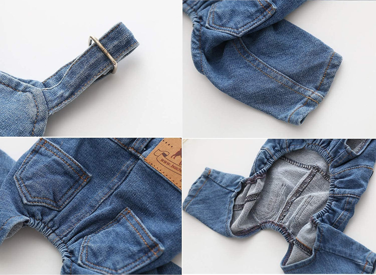 Pet Clothes Elastic Jeans Overalls Comfortable Washed Denim Cute Style for Puppy (S)