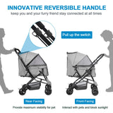 LPOTIUS Lightweight Dog Stroller with Reversible Handle for Medium Small Dogs and Cats, Foldable Pet Stroller Travel Carriage with Large Storage Basket, 4 Wheels, Linen Gray
