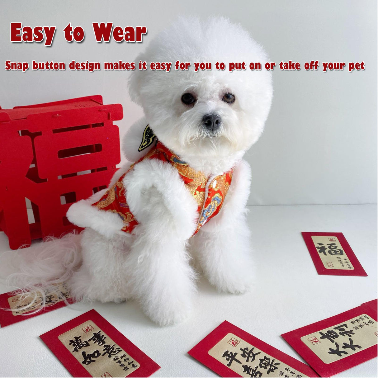 SSEISS New Year Dog Lion Dance Coat, Spring Festival Pet Costume, Winter Cat Warm Clothes for Small Medium Dogs, Teddy, Schnauzers and Small Bichon Frises (X-Large)