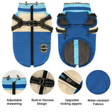 AIMYDOG Winter Coat, Waterproof Jacket, Warm Turtleneck Fleece Vest With Built-in Harness, Reflective Snow Jacket Snowsuit for Small Medium Large Dogs, Blue M