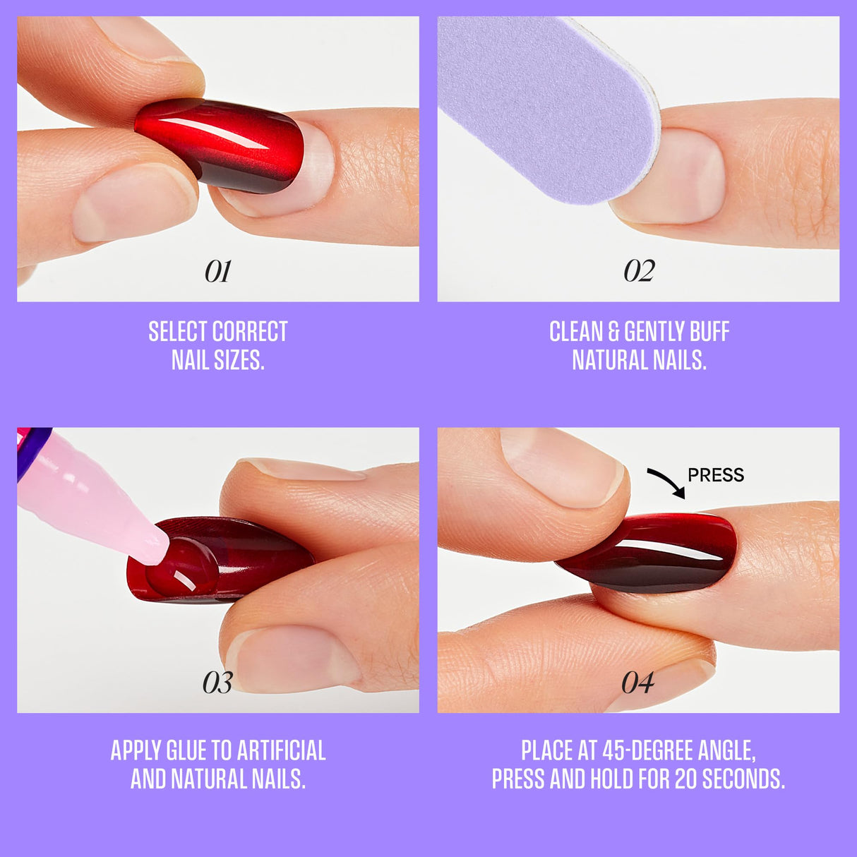 Core, Press On Nails, Nail glue included, 'Full of Fun', Black, Medium Size, Almond Shape, Includes 32 Nails, 2g Glue, 1 Manicure Stick, 1 Mini File