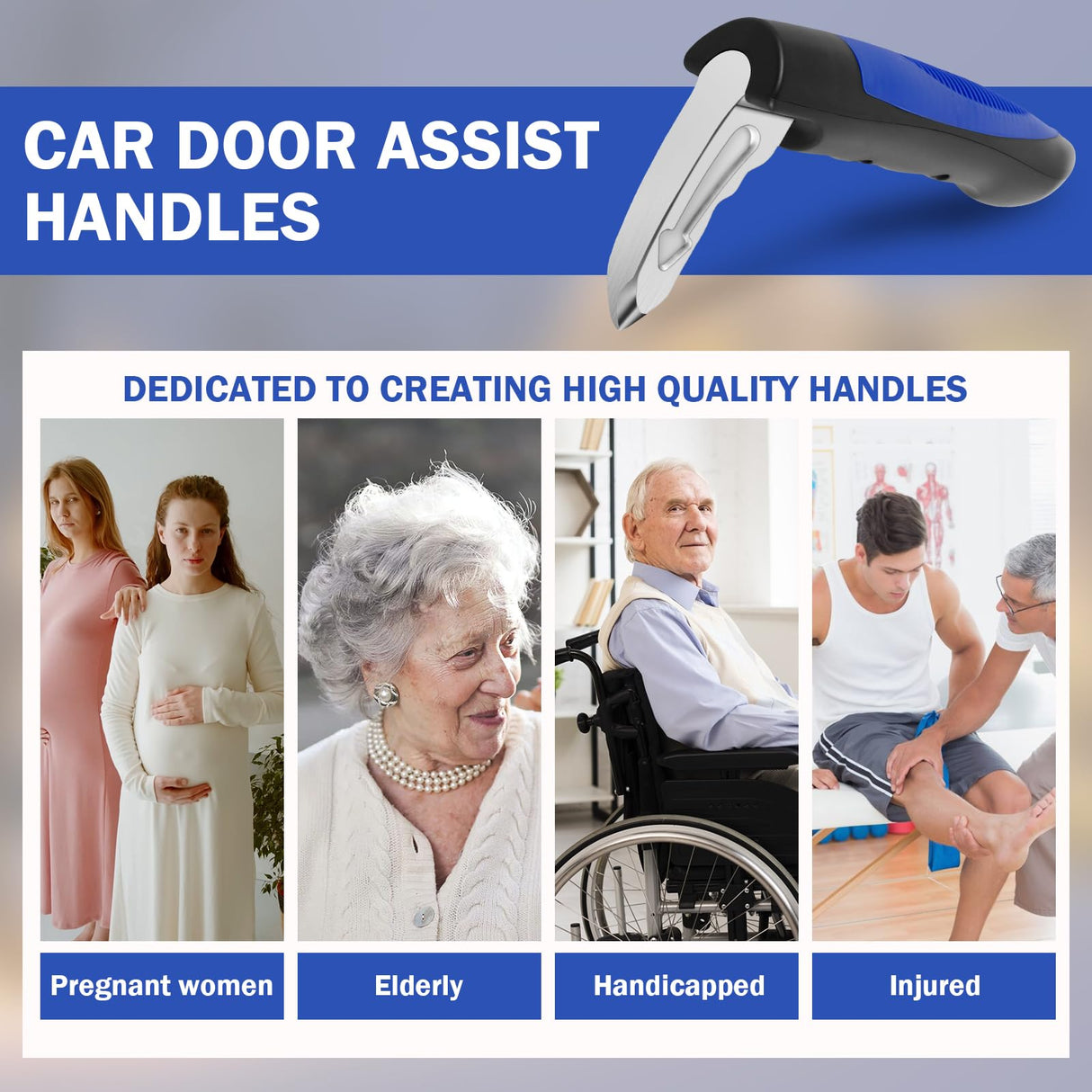 2Pcs Car Door Assist Handle, 3 in 1 Multifunction Portable Vehicle Support Handle, Seat-Belt Cutter and Window Breaker, Car Door Handle Assist for Elderly and Car Emergency Tool (Blue)