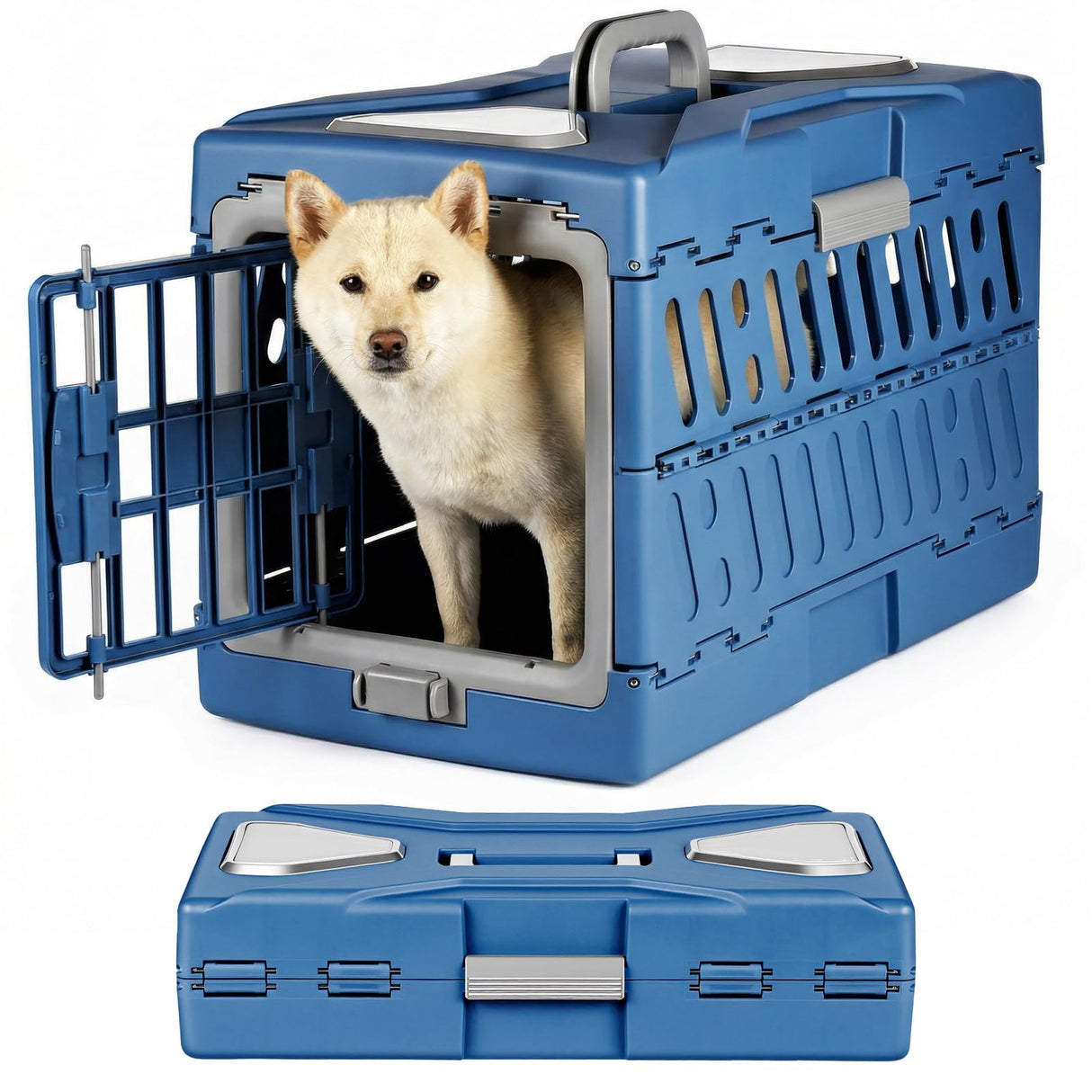Collapsible Pet Carrier for Small Dogs & Cats - 3-Second Fold Portable Pet Travel Crate, Durable PP Material, Ventilated Design, Double-Sided Door, Foldable Pet Kennel for Car/Outdoor/Home