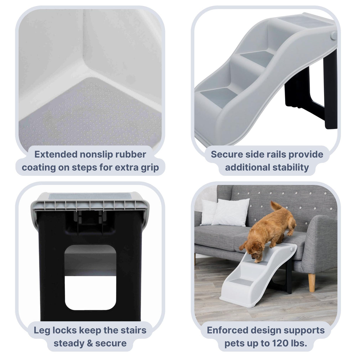 Trixie Lightweight Pet Stairs with Non-Slip Rubber Treads - 3 Step Stairs for Dogs and Cats to Reach Beds and Couches - Foldable and Easy to Store - Light Gray