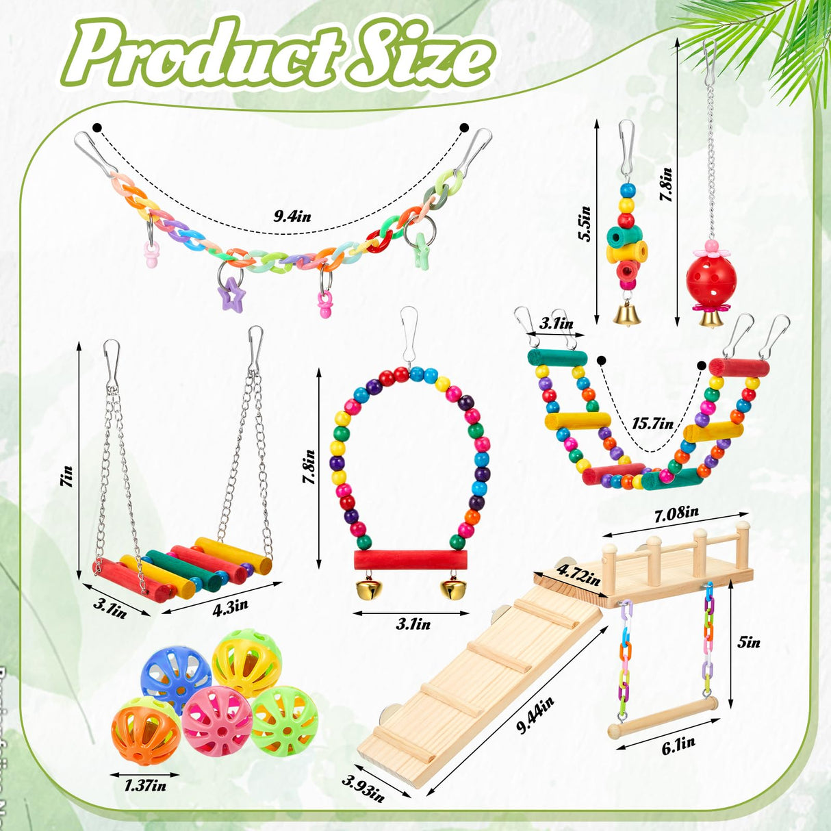 Sonwyoung Parakeet Cockatiel Bird Toys, Bird Toys for Parakeets, Cockatiel Cage Accessories, Perches Cage Parrot Ladders for Hanging Swinging Standing Chewing Climbing Training