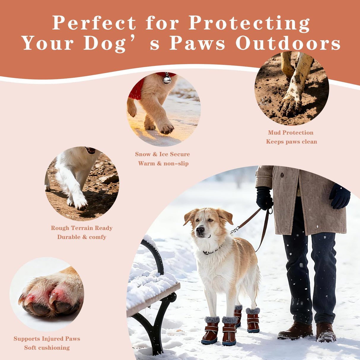Dog Cowboy Boots for Small Dogs, Dog Shoes and Paw Protectors with Soft Gray Fluffy Lining, Non-Slip Rubber Sole, Adjustable Velcro Strap for Secure Fit, Perfect for Winter Snowy Days