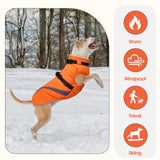 BRKURLEG Dog Winter Jackets for Large Dogs, Dog Coat with Harness Built in, Dogs Snowsuits with Zipper, Waterproof Windproof Pet Puffer Jacket Fleece Vest for Labrador, Dalmatian, Orange XXL