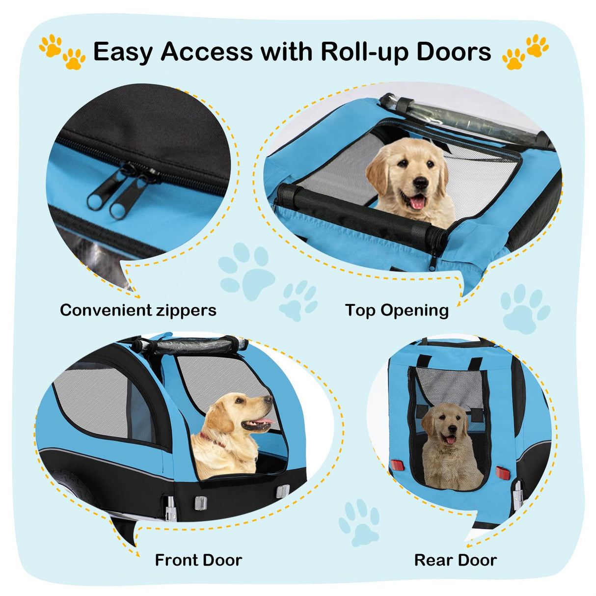 Dog Bicycle Trailer - HAPPAWS Pet Bike Trailer, Dog Carrier for Bike, Cargo Cycle Trailers Wagon Cart w/ 3 Doors, Shock-Absorbent Wheels, Safety Flag, Easy to Connect&Disconnect, Collapsible to Store