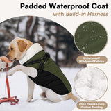Queenmore Medium Dog Jacket with Harness Built-in, Winter Coat for Medium Dogs, Warm Puffer Jacket, Cold Weather Snowsuit Parka - Waterproof Fleece Lined Reflective Adjustable, Green/Black M