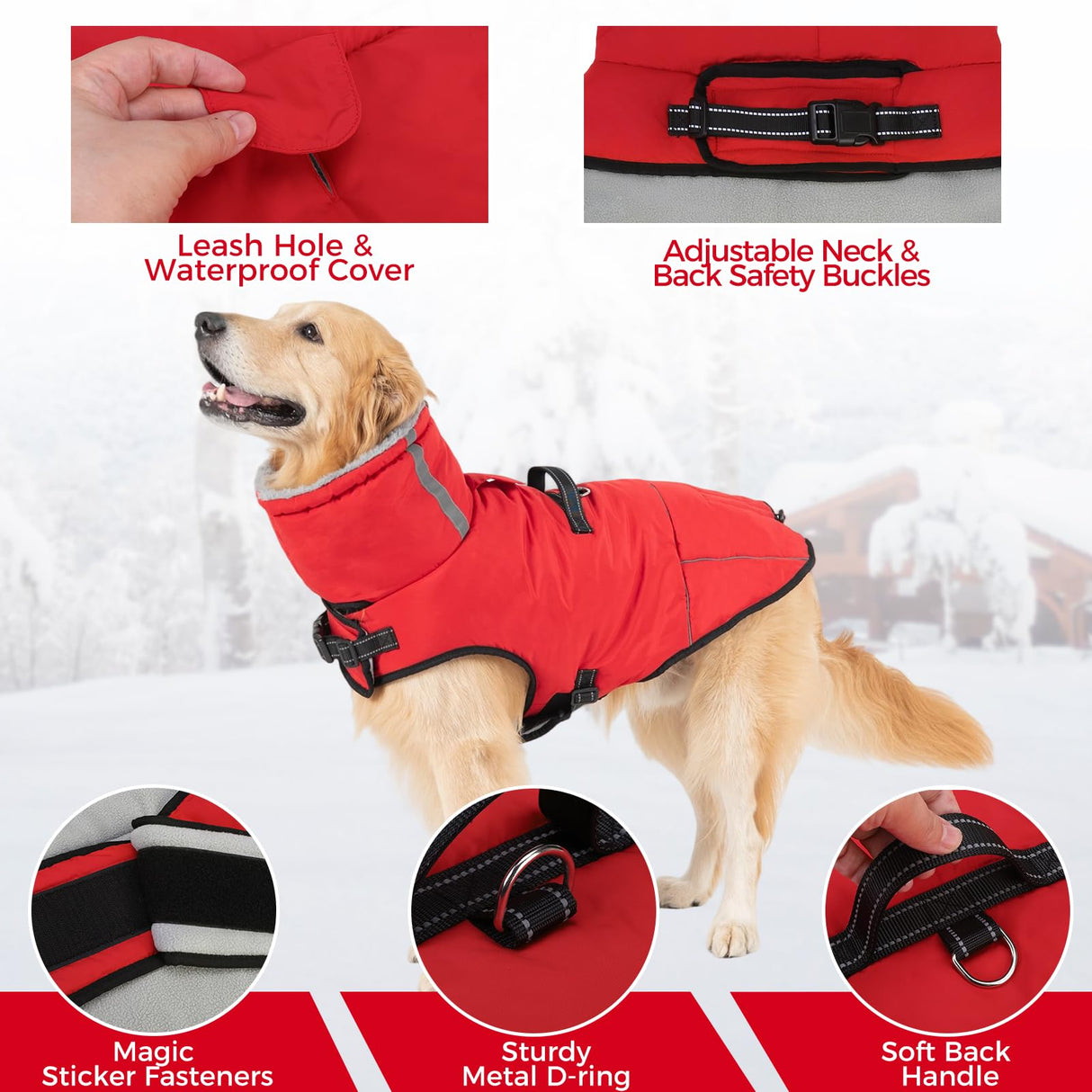 Mihachi Dog Coat for Small Dogs, Warm Dog Winter Coat Waterproof Dogs Jacket with Harness Built in Reflective Pet Fleece Vest, Puppy Cold Weather Coats Turtleneck & Windproof Dogs Snowsuit, Red S