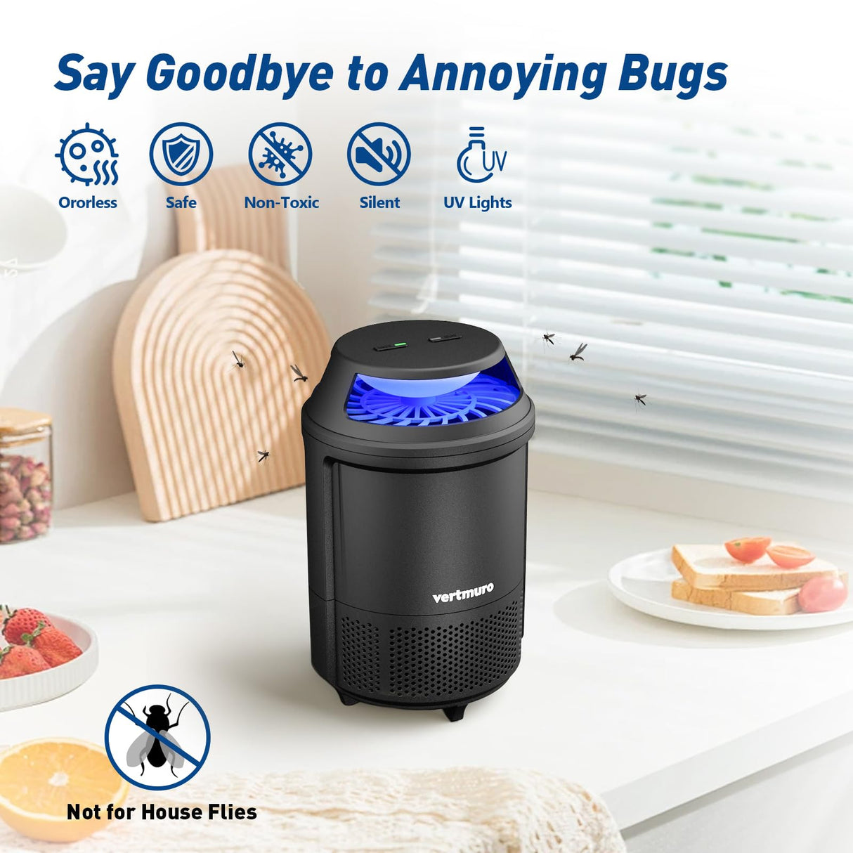vertmuro Indoor Insect Trap, 2-Mode Bug Catcher & Mos with Strong Suction,UV Light, Mosquito Bug Zapper for Fruit Flies, Gnats, Moths, 2 Pack