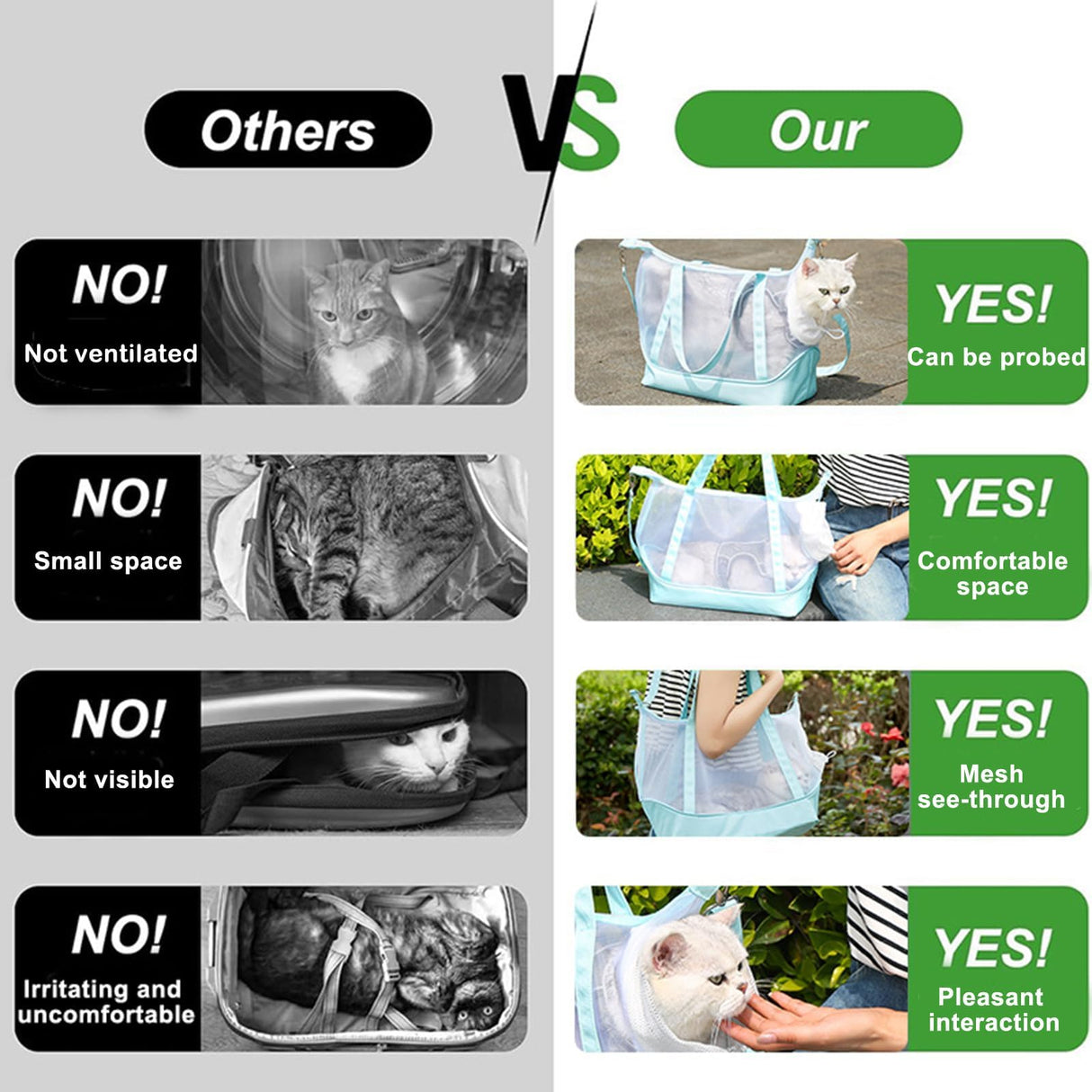 Vinqki Visible Comfort Cat Sling Carrier for Small Cats 3-8lb,Mesh Dog Sling for Small Dogs and Cats-Light & Breathable Cat Carrier Pouch,Soft Puppy Purse with Adjustable Shoulder Strap(Light Gray)