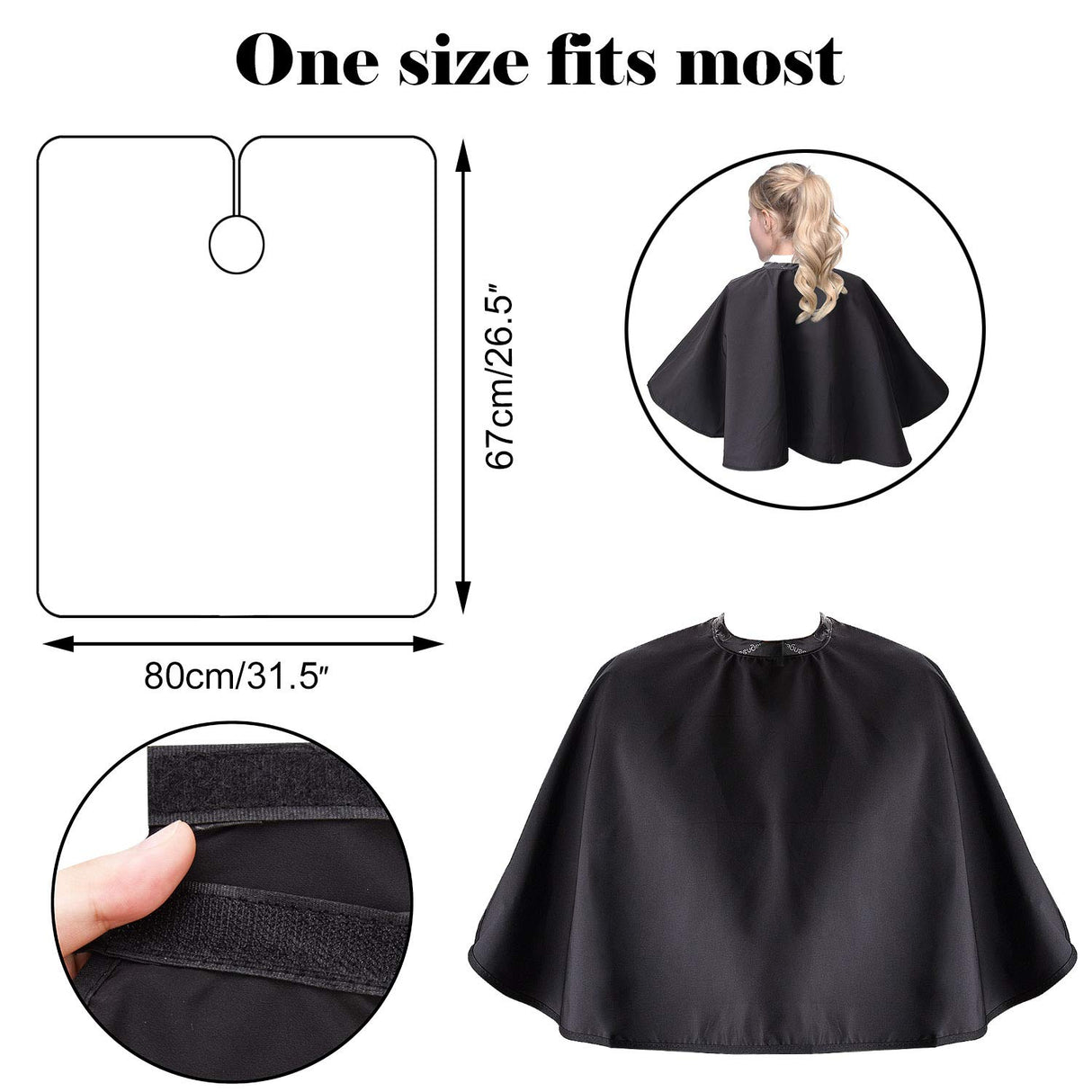 Black Makeup Cape, Chemical & Water Proof Beauty Salon Shorty Smock for Clients, Lightweight Comb-out Beard Apron Shortie Make Up Bib Styling Shampoo Cape for Makeup Artist Beautician