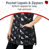Ladybird Line 709 Grey Terrier Waterproof Unisex Dog Grooming Smock with Pockets, Hair Bleach Resistant, Covered Zipper Panel, Mesh Back, Adjustable Back Tie Belt, Pet Grooming and Vet Clinics - 5XL