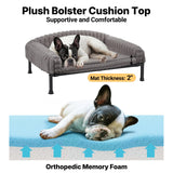 Veehoo Elevated Dog Bed with Bolster Cushion, Fluffy Plush Dog Couch Beds for Small Dogs, Cats, Washable Raised Pet Cot with Non-Slip Feet for Indoor or Patios Use, 30 x 20 Inches, Grey