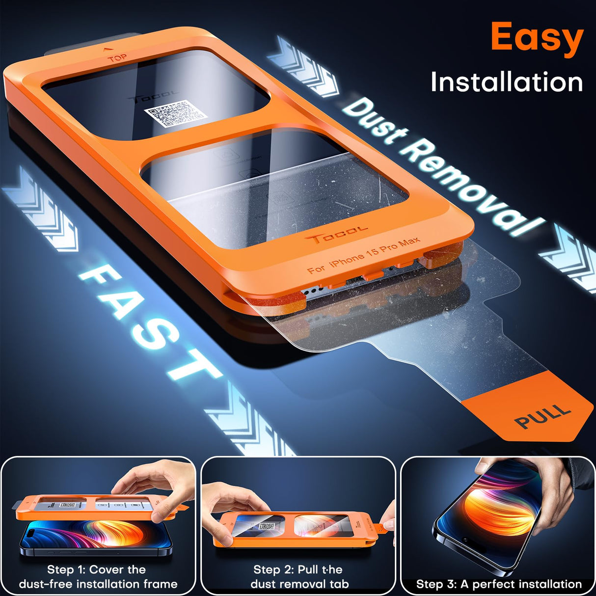 TOCOL for iPhone 15 Pro Max Screen Protector, [9H Hardness] [Military Grade Shatterproof] HD Tempered Glass for iPhone 15 Pro Max Full Coverage Screen Protector, Easy Installation, 2 Pack