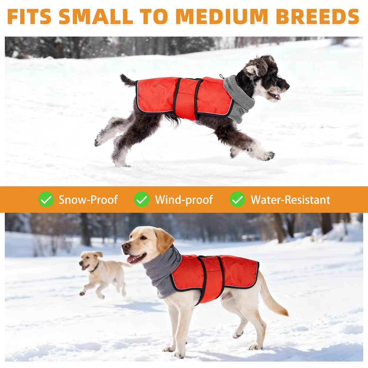 KOOLTAIL Dog Snow Jacket Winter Coat for Small Medium Dogs, Waterproof&Windproof Puppy Jacket with Fleece Lining and High Collar for Cold Weather, Warm Pet Snowsuit Vest Clothes with Leash Hole, Red S