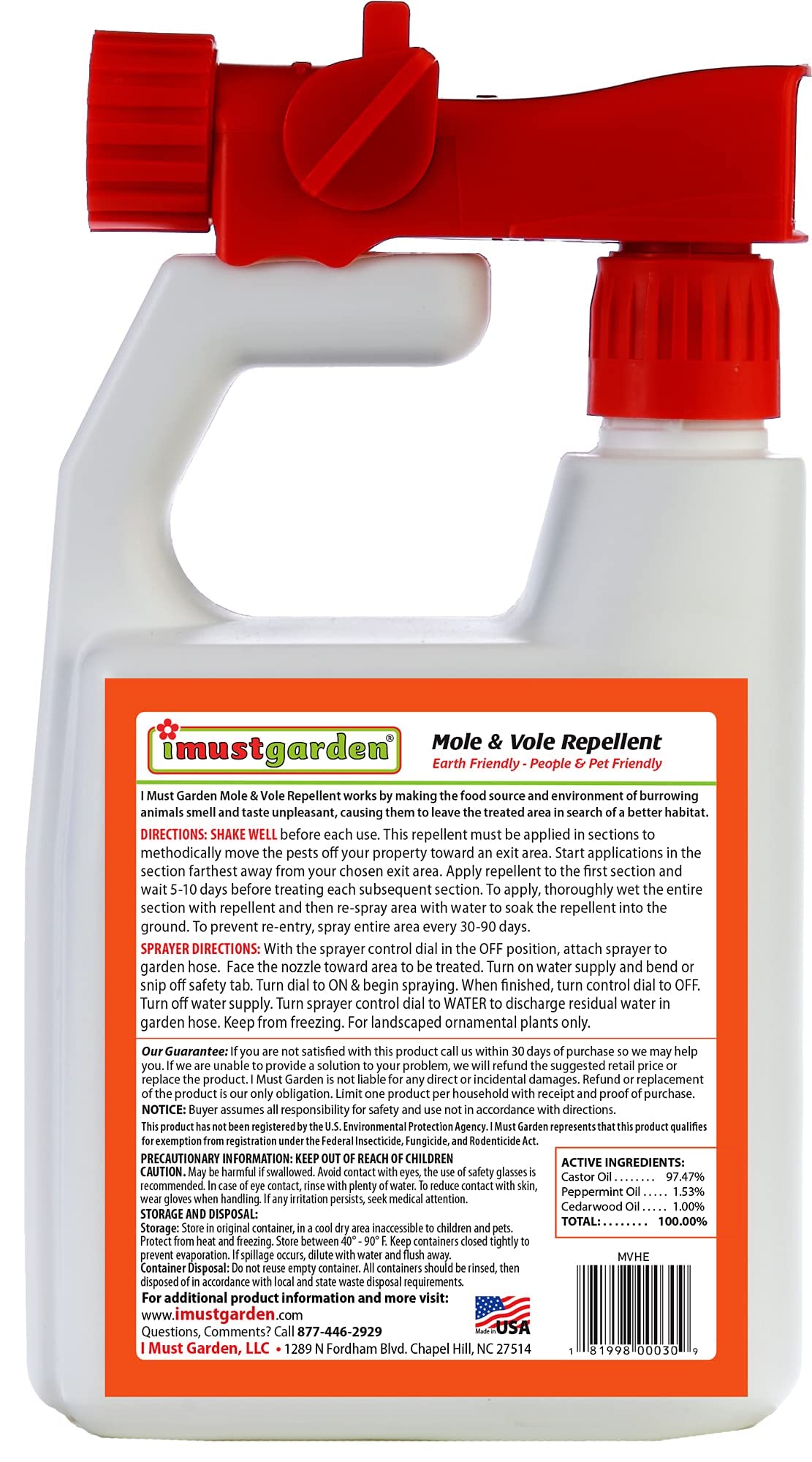 I Must Garden Mole & Vole Repellent Hose End Concentrate: Professional Strength – Twice The Coverage – All Natural Ingredients – 32oz