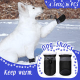 Weewooday 4 Sets 16 Pcs Waterproof Dog Shoes Rain Snow Boots Paw Protectors Breathable Dog Winter Boot Anti Slip Sock Shoe with Adjustable Drawstring for Pet(Black,Black,No. 2, 4x3.5cm)