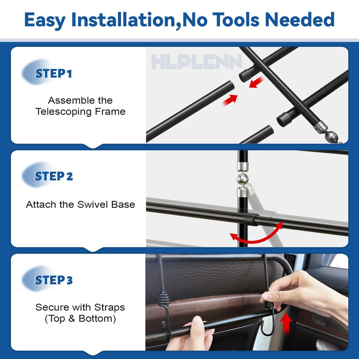 Hlplenn Adjustable Metal Dog Car Barrier, Universal Pet Divider with Steel Frame for SUV Truck Sedan & MPV, Car Dog Barrier & Back Seat Cargo Gate, Movable Panel Fits Seat Recline