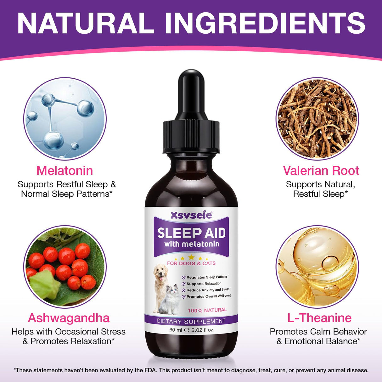 Melatonin for Pets, Melatonin for Dogs, Sleep Aid for Dogs, Melatonins for Cats, Support Aanxiety & Stress Relief, Promotes Relaxation and Deep Sleep, 2Oz Chicken Flavor