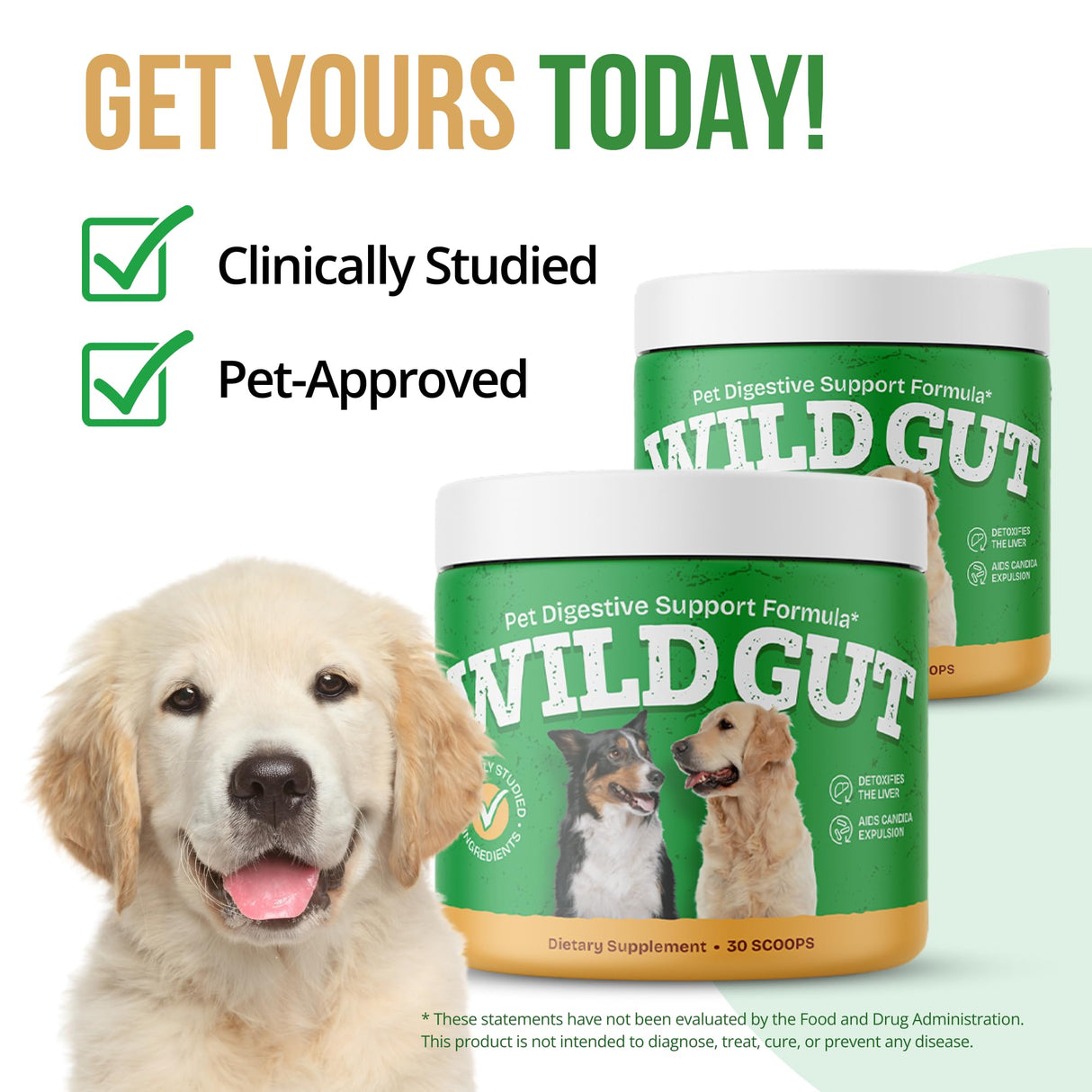 Wild Gut - Natural Probiotic Supplement for Pets | Supports Digestive Health & Gut Microbiome | 8 Probiotic Strains | 3 Bottles