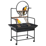 Bird Playstand, 66 in H Inch Birdcage Stand Activity Play Center with Perches and Ladders, Removable Tray, Indoor Outdoor Playground for Parakeet, Cockatiels Conures Parrots, Lockable Caster, Black